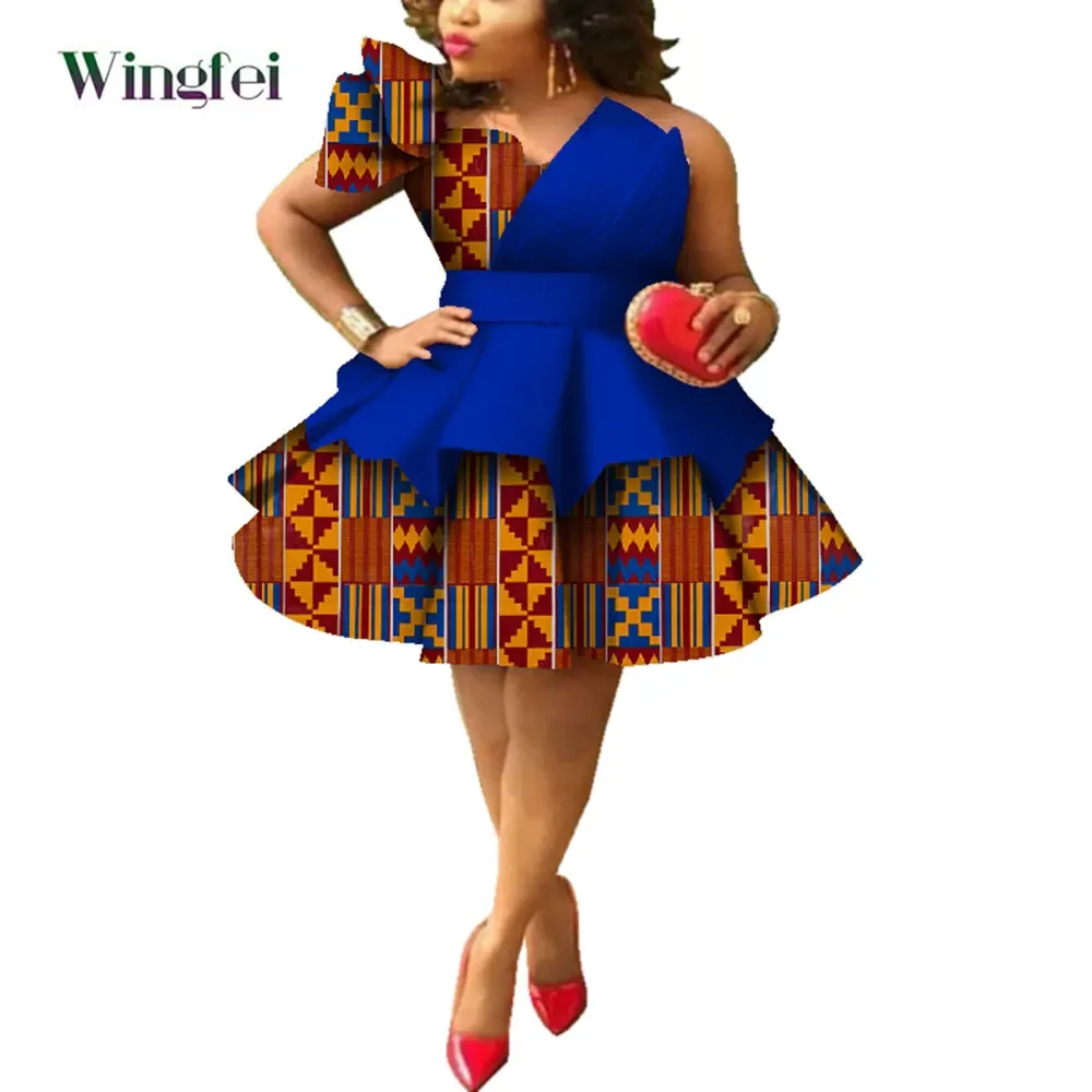 African Dresses for Women Ankara Print Strapless Multi-layer Dresses Dashiki Par