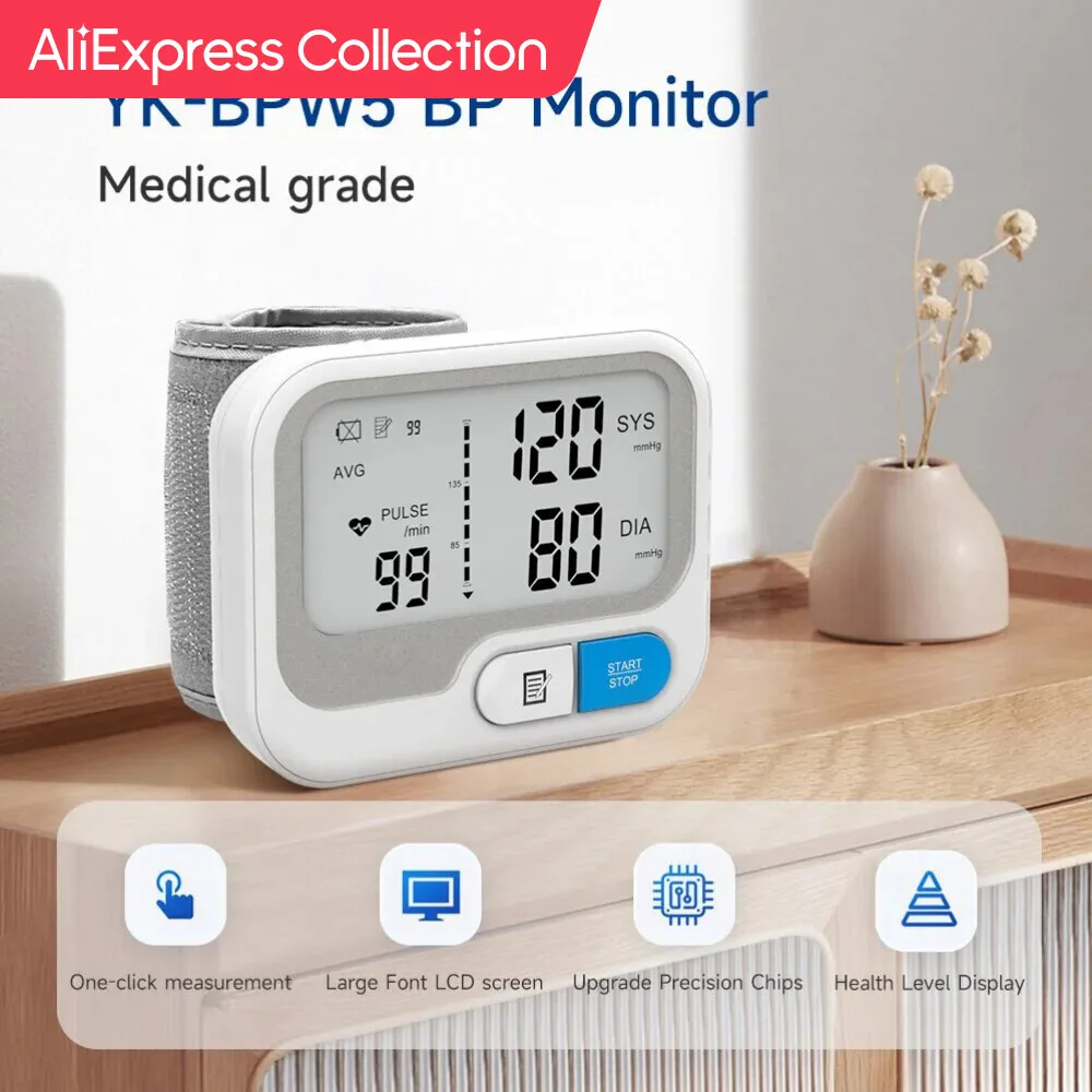 Digital Wrist Blood Pressure Monitor Sphygmomanometer Tonometer Tensiometer Hear