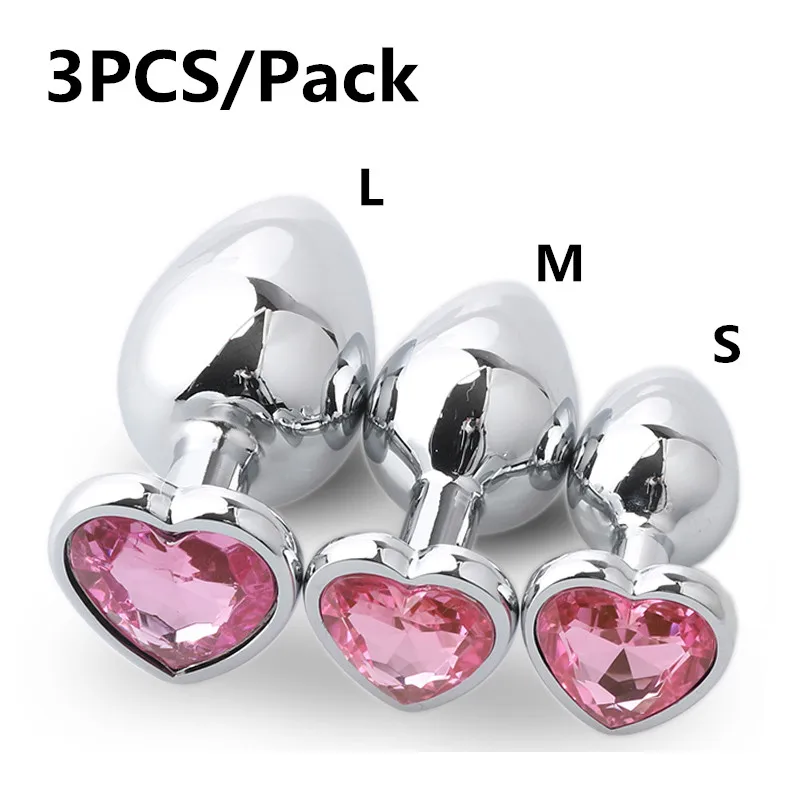 Anal Plug Heart 3 Sizes Stainless Steel Crystal Anal Plug Removable Butt Plug St