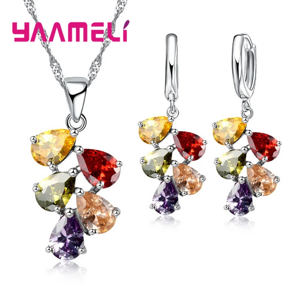 Anniversary Gift For Women Trendy 925 Sterling Silver Color Jewelry Sets Cubic Z