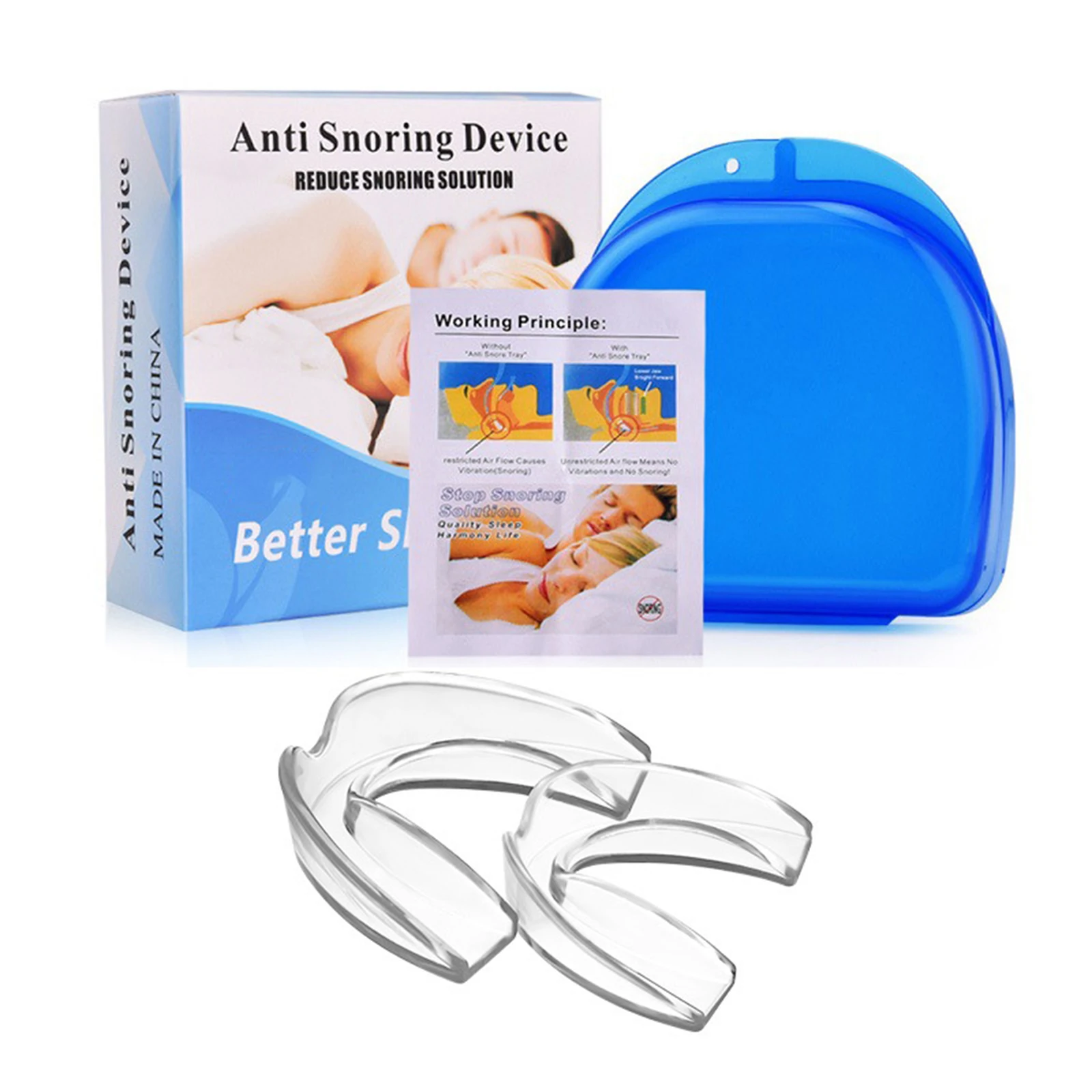 Anti Snore Mouthpiece Mouth Guard Set with Storage Case Mouthguard Moldable Nigh