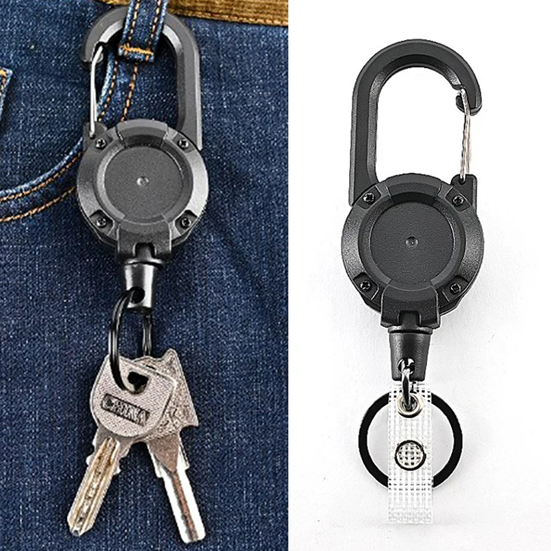 Anti-theft Metal Easy-to-pull Buckle Rope Elastic Keychain Retractable Key Ring 