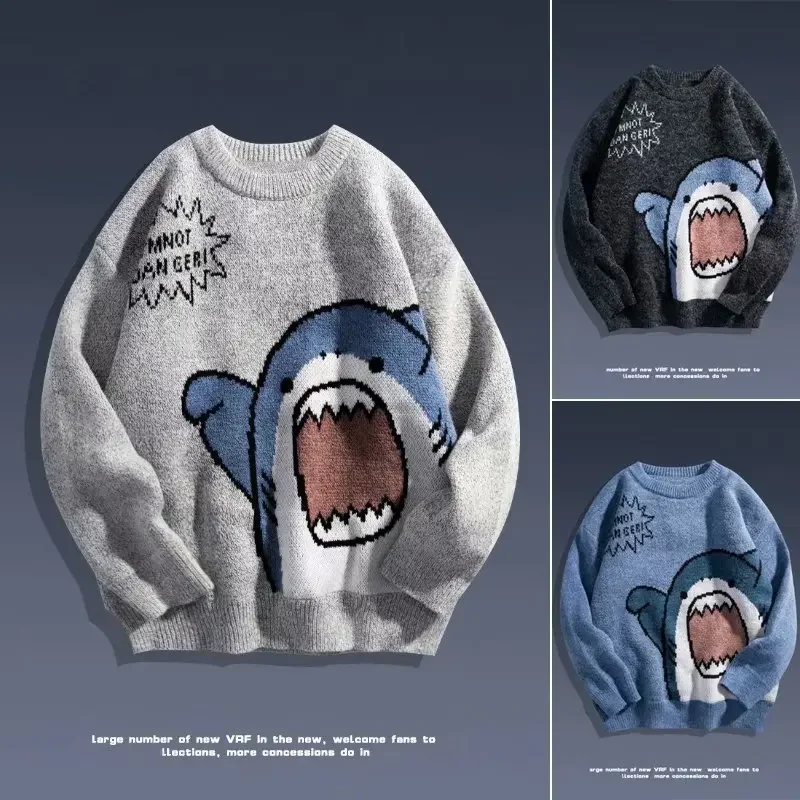 Autumn/winter Cartoon Shark Round Neck Couple Sweater Men's Trendy Brand Fit Kor
