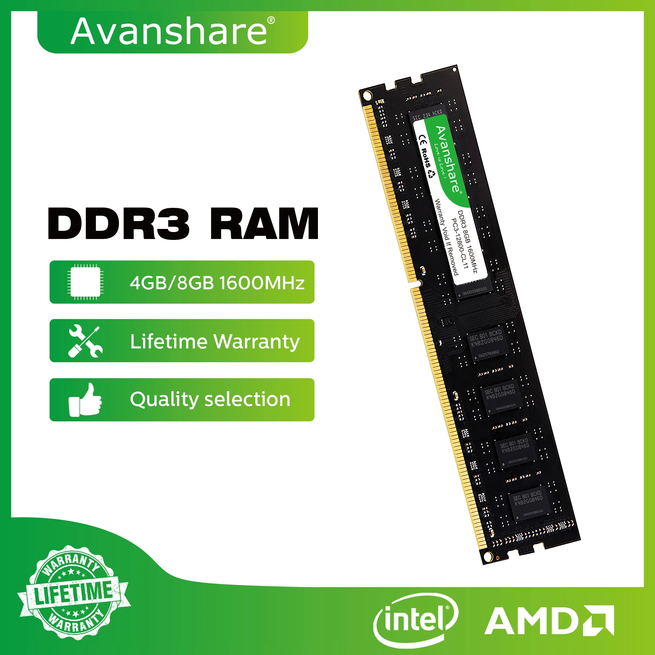 Avanshare DDR3 DDR4 RAM 4GB 8GB 16GB 1333 1600 2133 2400 2666 3200 MHz Desktop M