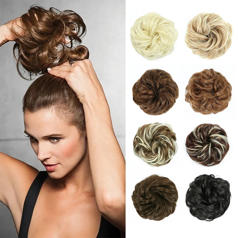 Synthetic Messy Bun Chignon Donut Gary Brown Color Hair Bun Pad Elastic Hair Rop