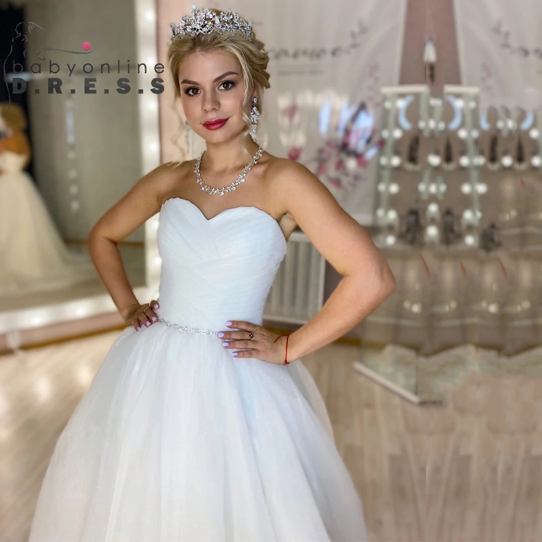 BABYONLINE Classic Wedding Dress Sweetheart Crystal Beading Belt Chiffon A-line 