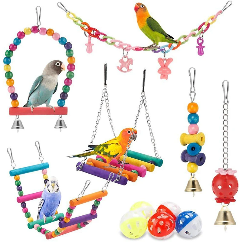 Bird Cage Toys for Parrots Wood Birds Swing Reliable Chewable Bite Bridge Wooden