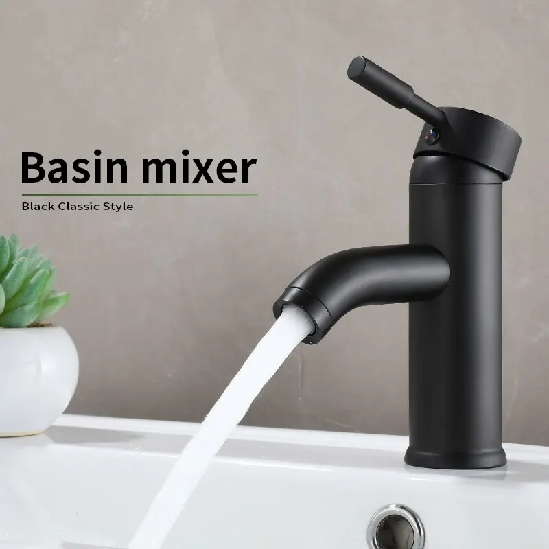 Black Minimalist Style Bathroom Faucet Hot Cold Water Sink Mixer Tap Stainless S