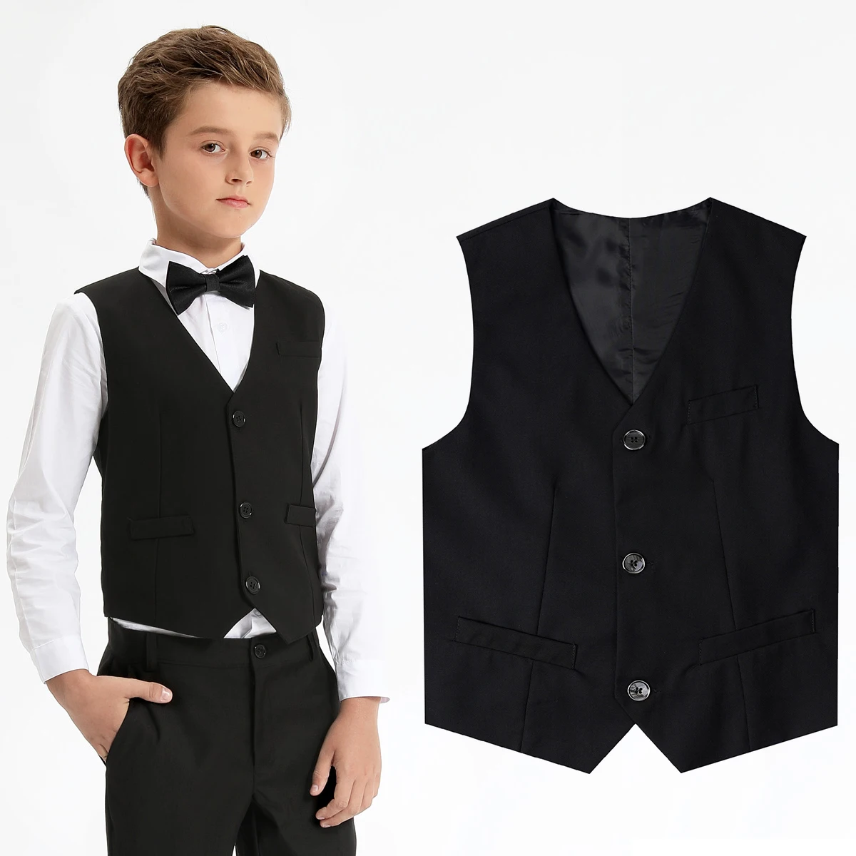 Black Vest Boys Dress Suit Kids Blazer Toddler Wedding Formal Piano Performance 