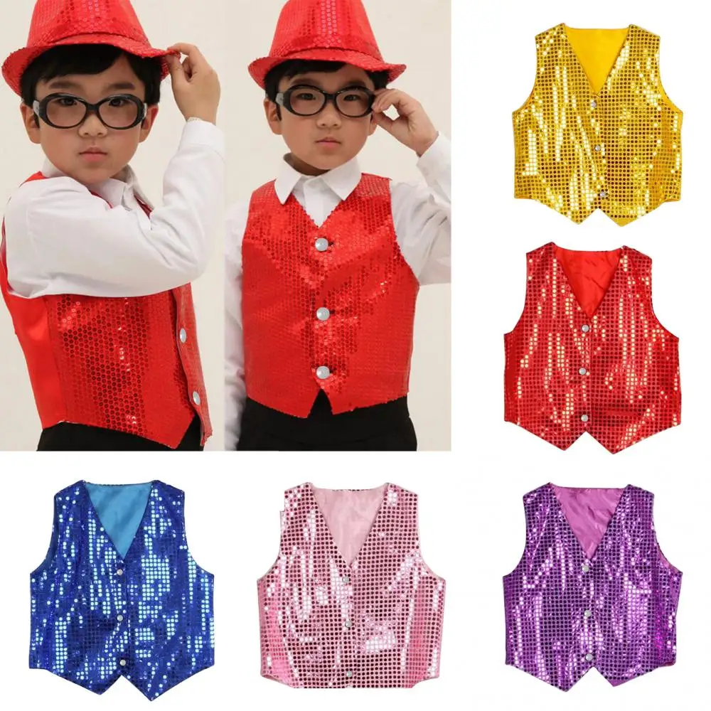 Boys Girls Sequined Vest Waistcoat Hip-hop Dance Party Street Show Costume
