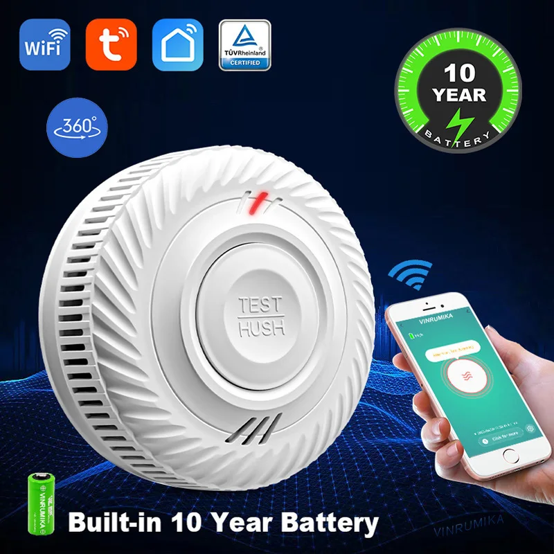 Built-in 10 Year Battery Smoke Detector WiFi Function Tuya Smart Home Parlor Chi