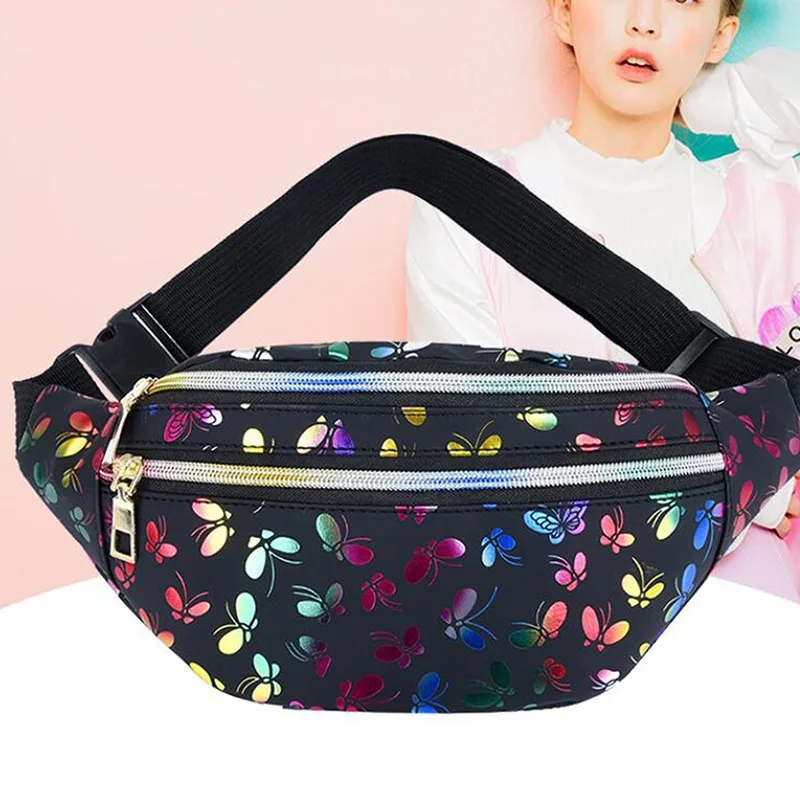 Butterfly Printed Waist Bag Women Fanny Pack Colorful Girls Bum Bag Travel Kids 