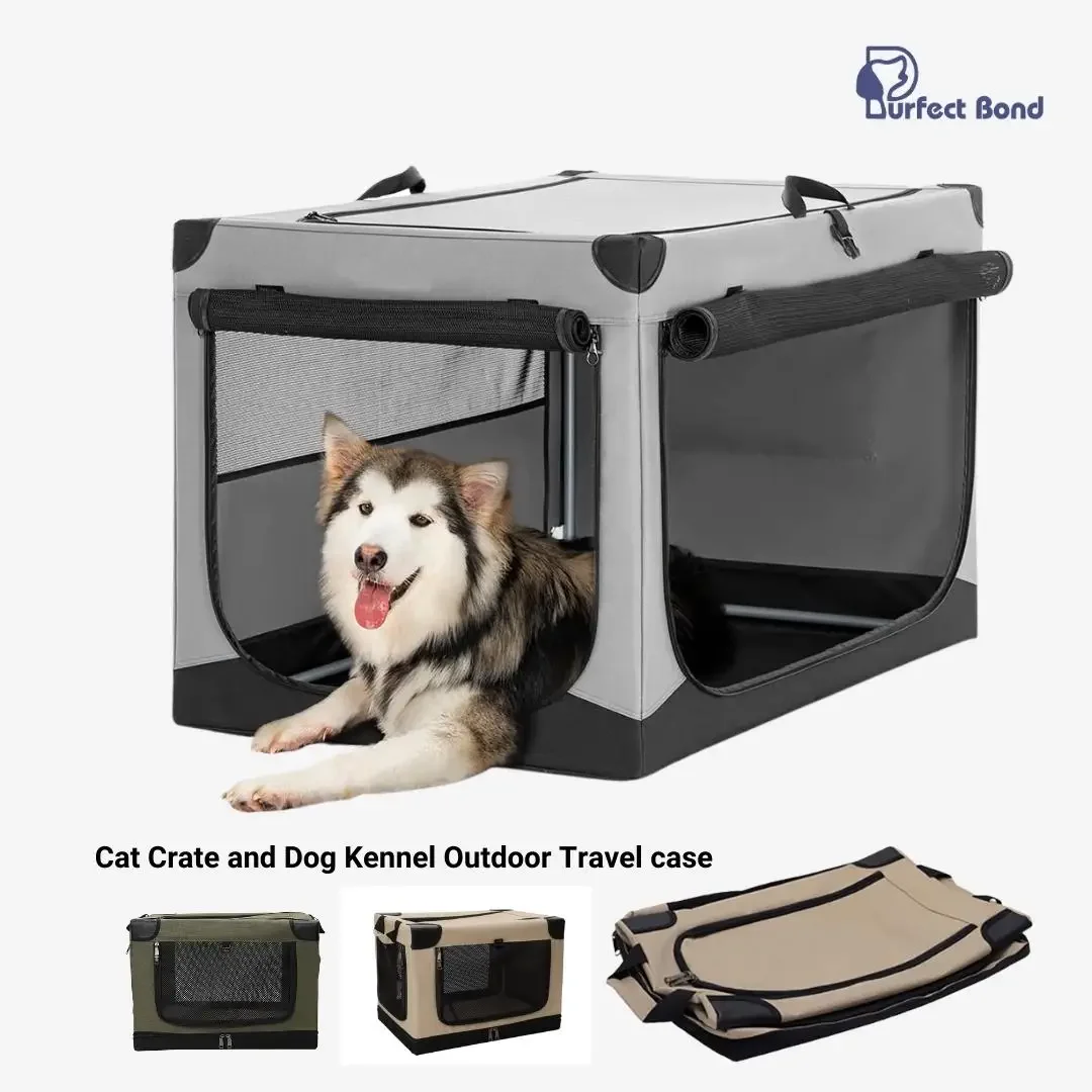 Cat Crate and Dog Kennel Outdoor Travel case 3-Door Folding Soft Dog Crate, Indo