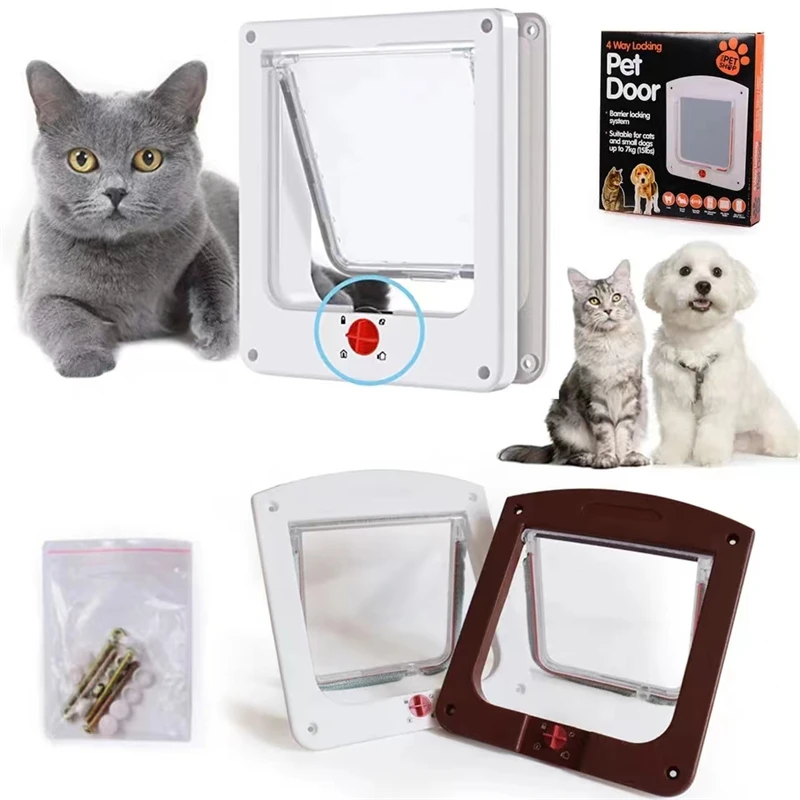 Cat Flap Door with 4 Way Locking for Interior Exterior Doors Weatherproof Pet Do