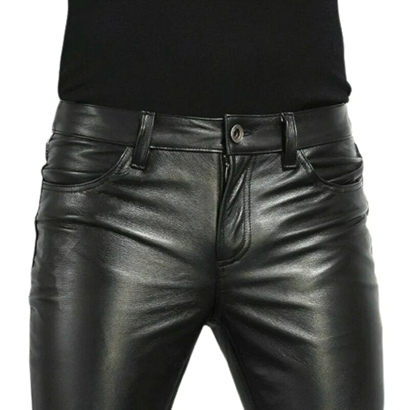 PU Leather Pants Men's Fashion Rock Style Night Club Dance Pants Men's Faux Leat