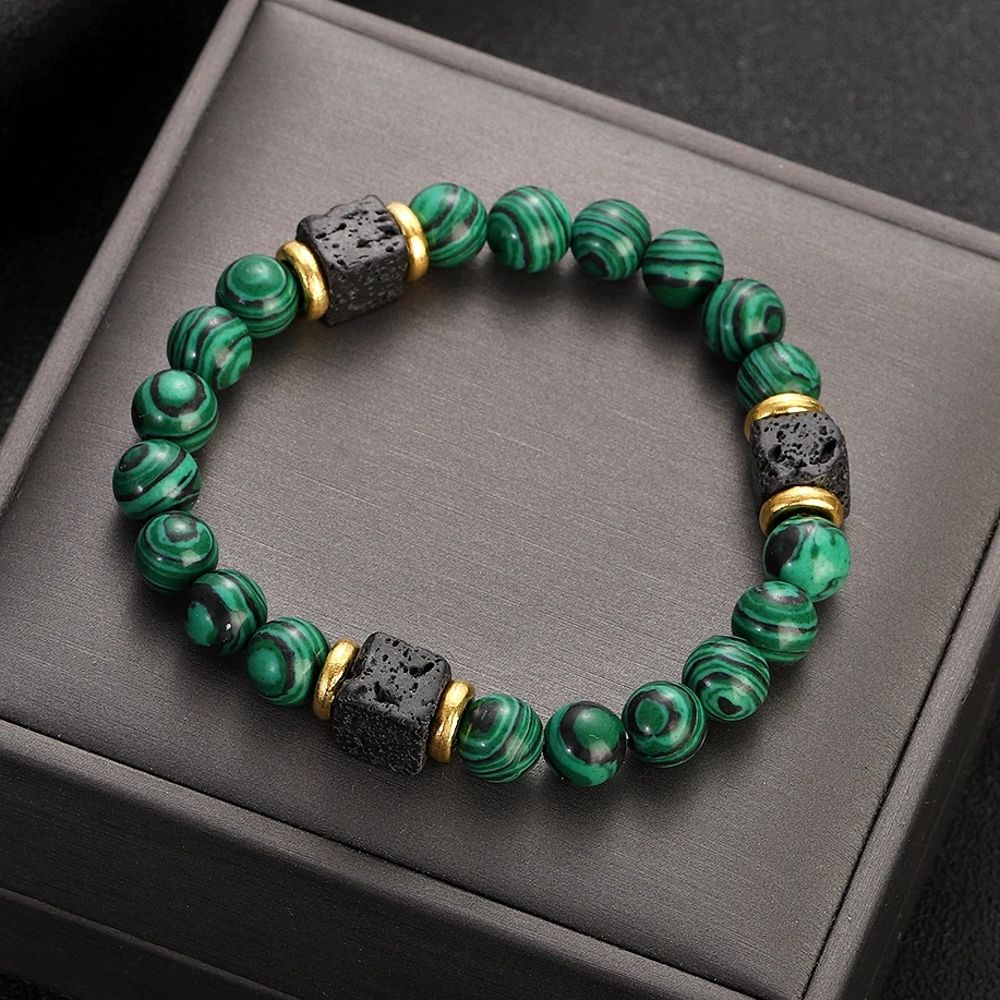 Classic Malachite Bracelets Men Jewelry Healing Lava Beads Bracelet Pulsera Diab