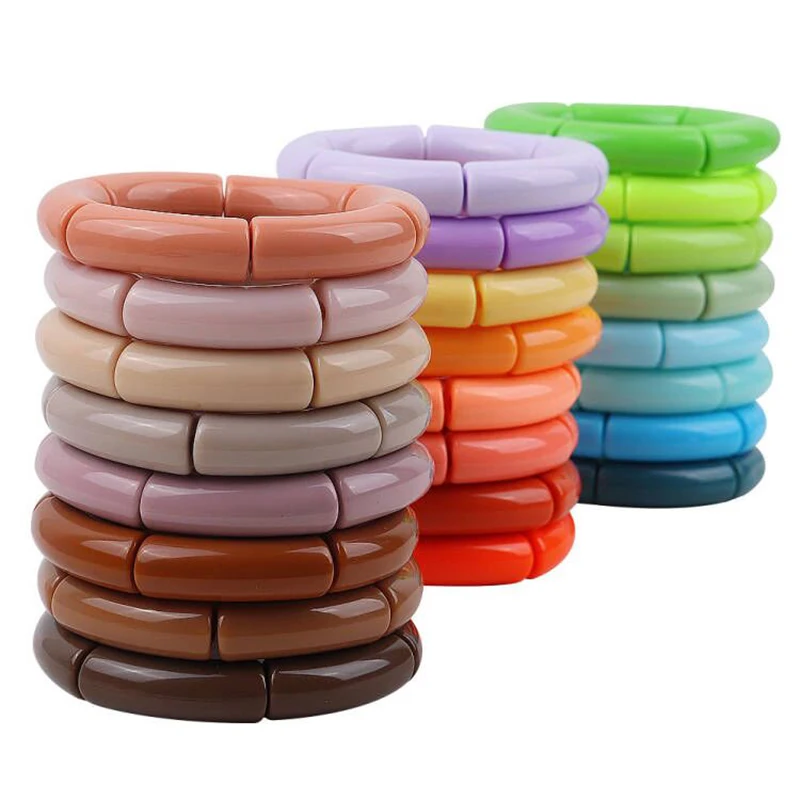 Colorful Acrylic Bamboo Shape Hand Bracelets for Women Bohemian Stretched Chunky