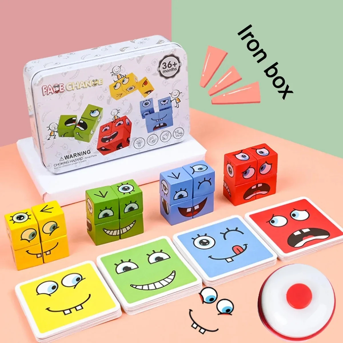 Cube Face Change Building Blocks Board Game Wood Puzzle Montessori Expression Wo