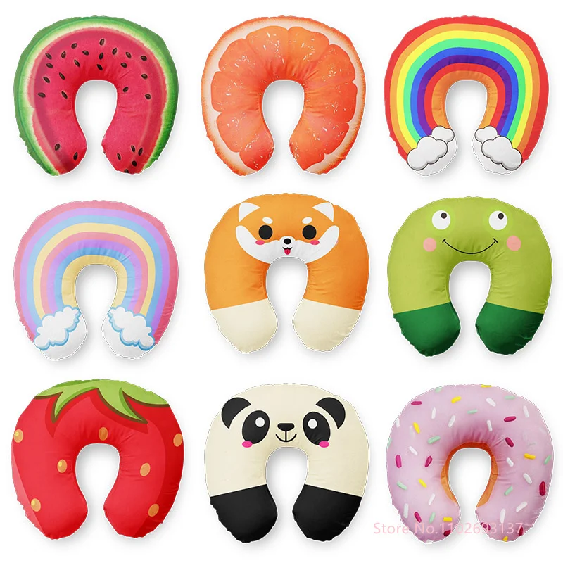 Cute Cartoon INS Style Travel Neck Pillow U-Shaped Panda Rainbow Cloud Fruit Inf