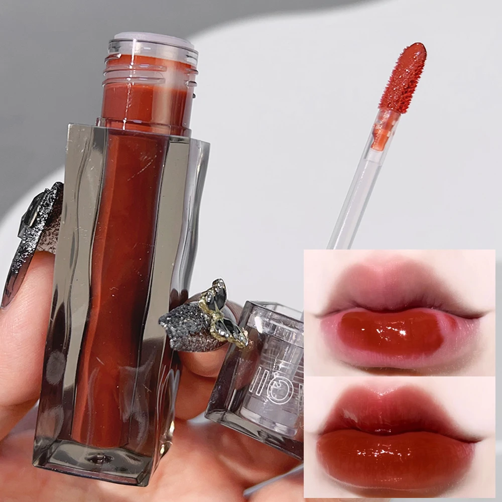 Dark Red Brown Lip Plumper Gloss Crystal Jelly Oil Lip Tint Korean Long-lasting 