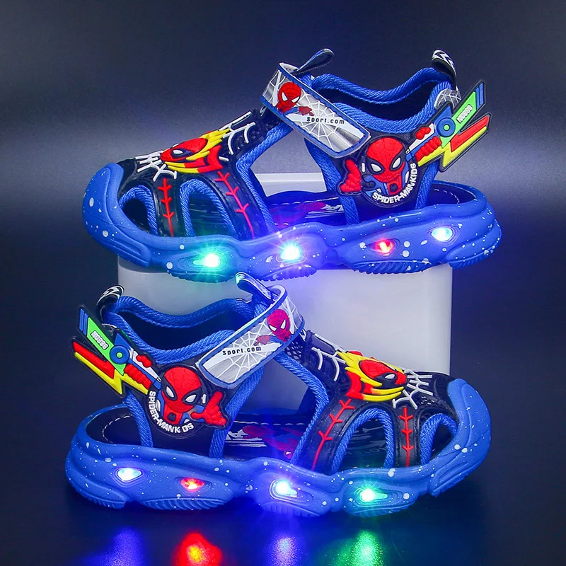 Disney LED Sport Sandals Summer Cartoon Spiderman Sandals for Boys Casual Beach 