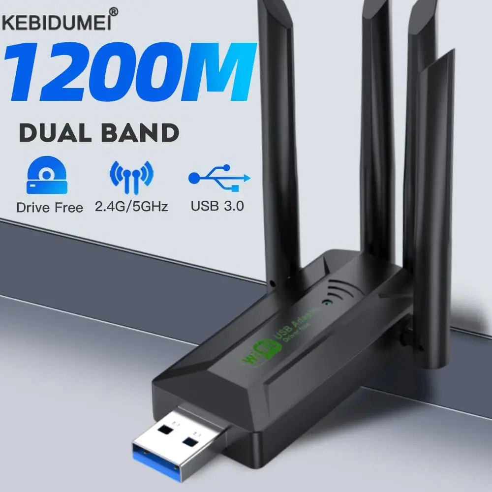 Dual Band USB wifi 1200Mbps Adapter 2.4GHz 5GHz WiFi with 4 Antenna PC Mini Comp