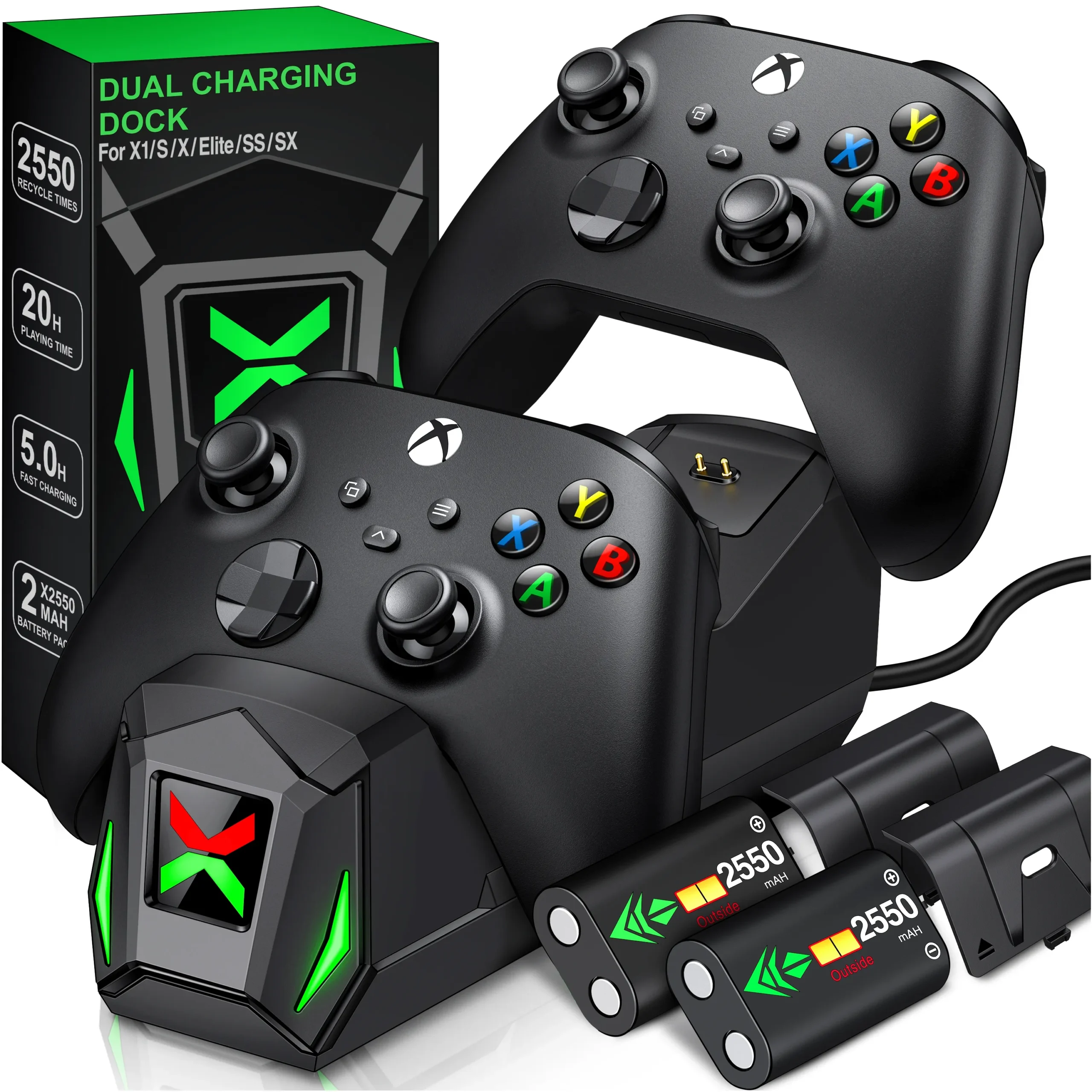 Dual Fast Charger For Xbox One X/S/Elite Xbox Series X/S Wireless Controller 2X2