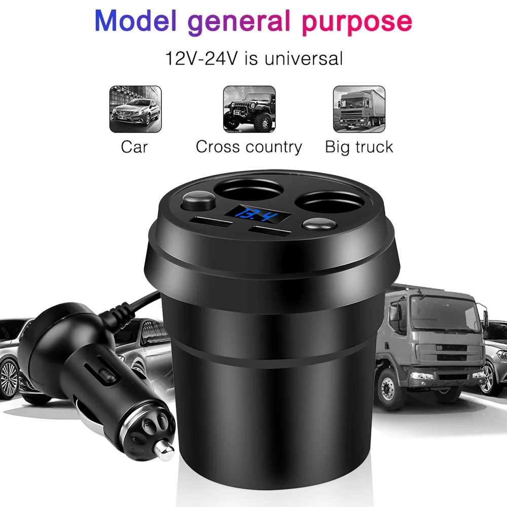 Car Charger Dual USB Interface Multi-function Cigarette Lighter Digital Display Multi-mouth Cup Car Mobile Phone Car Charger