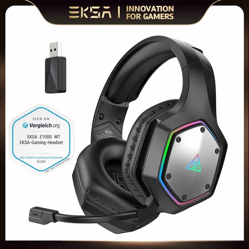 EKSA 2.4GHz Wireless Headphones E1000 WT 7.1 Surround Wired Gaming Headset Gamer