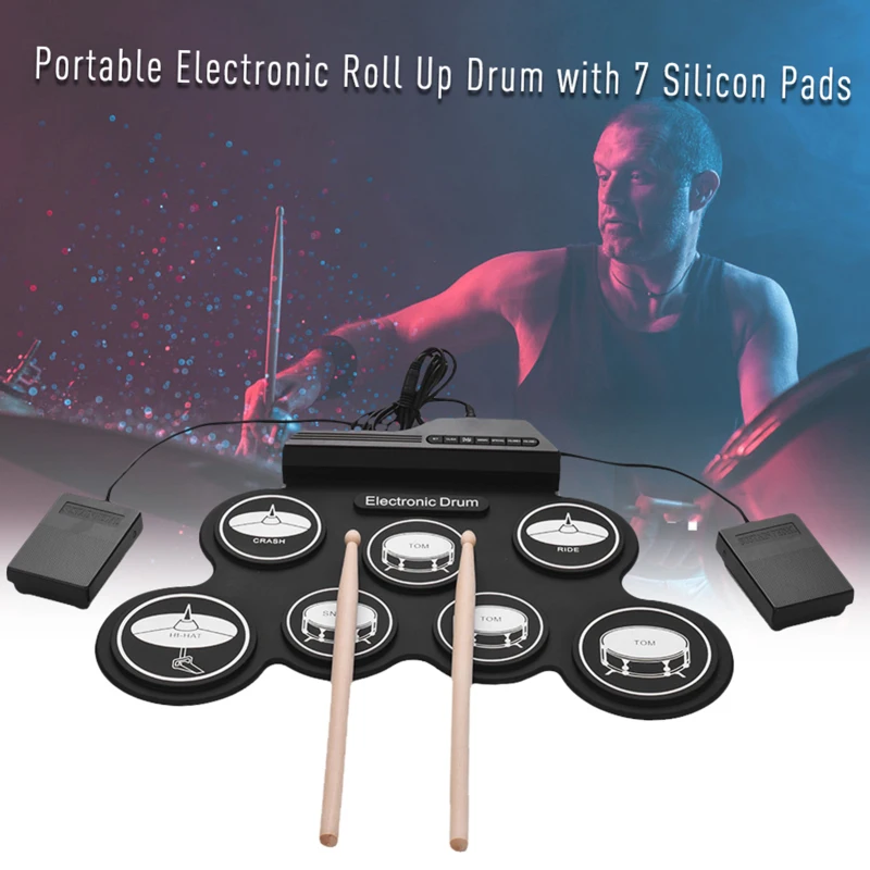 Electronic Drum Set USB Roll-Up Silicon Drums Pad Digital Foldable Electric Port