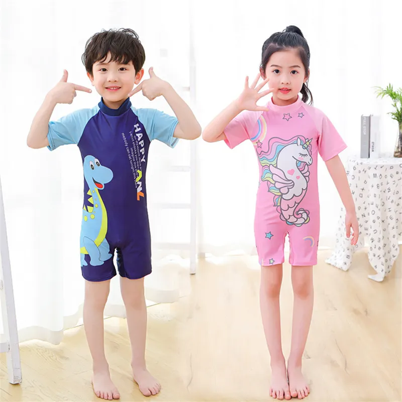 European One Piece Swimsuits Girls Swimwear Kids Boys Bathing Suit Cartoon Unico