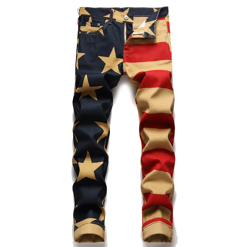 European and American Style Printed Jeans Men's Retro Trendy Fashion High-End Me