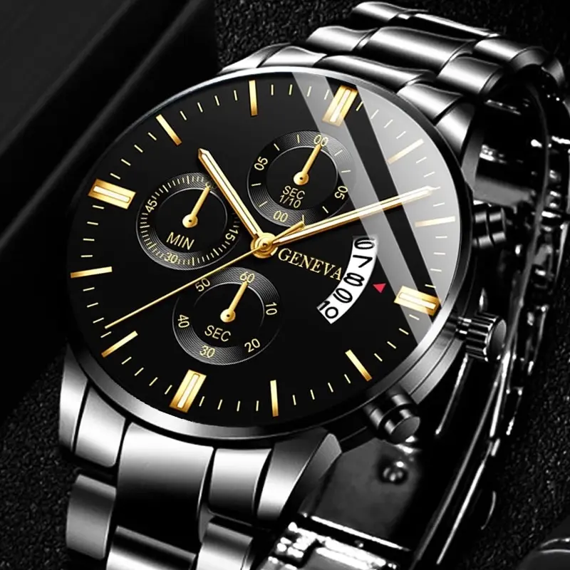 Fashion Men Stainless Steel Watch Luxury Calendar Quartz Wrist Watch Mens Busine
