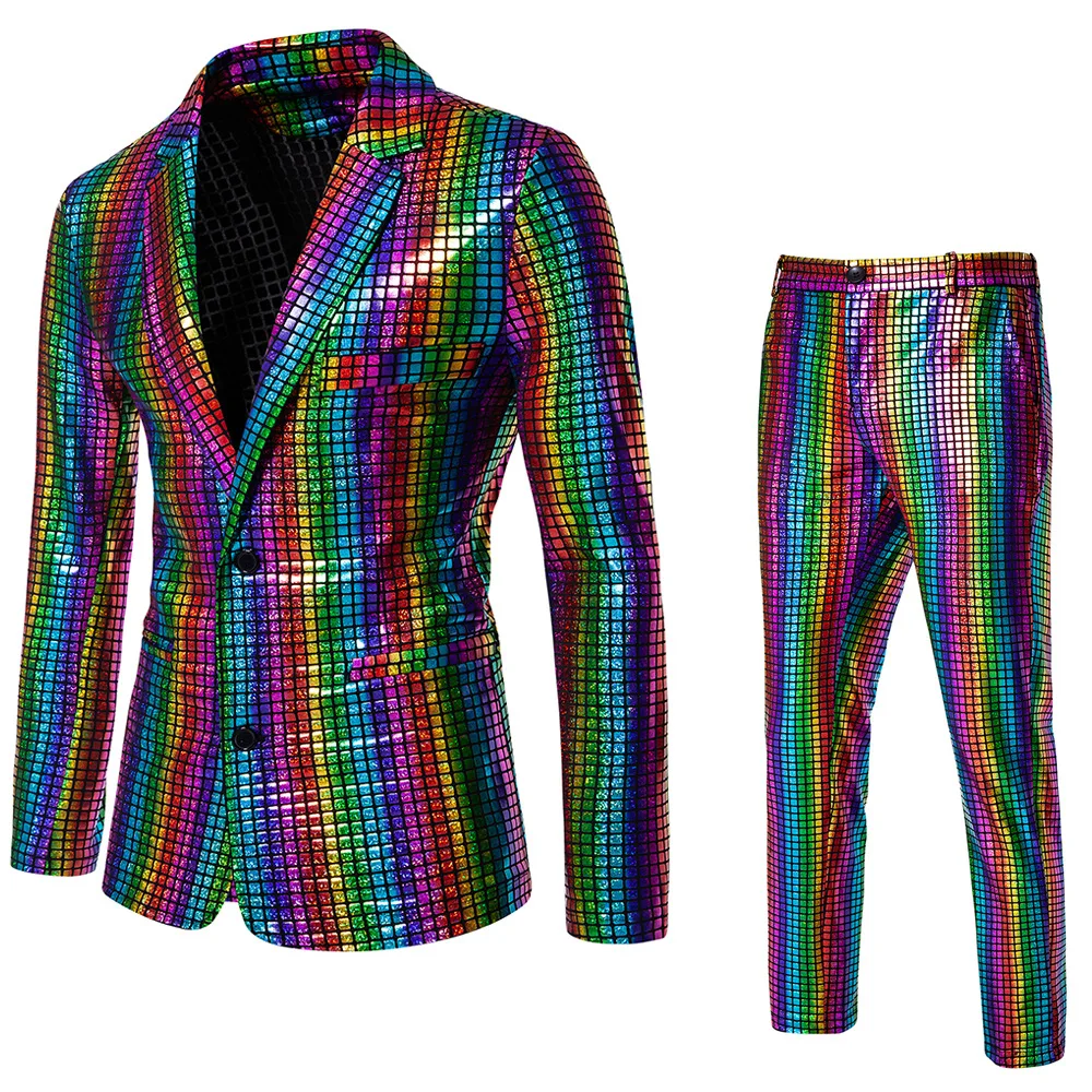 Fashionable New Men's Sequin Hot Stamping Suit Disco Cosplay Party Stage Nightcl