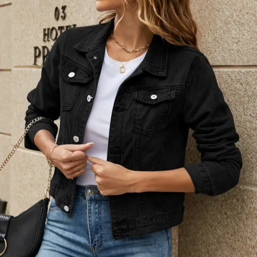 Fashionable Slim Fit Denim Jacket Smooths Your Silhouette Lapel Detailing Cross 
