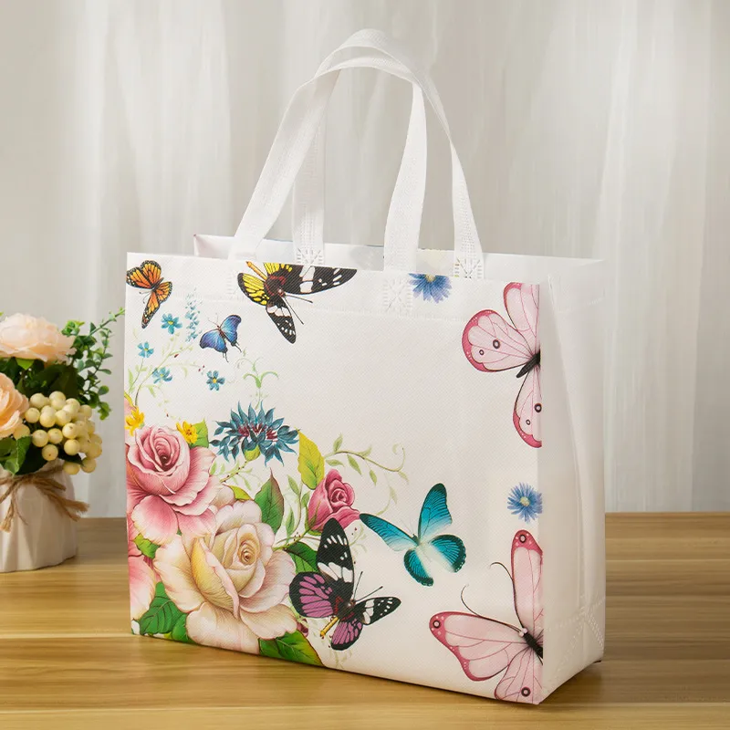 Flower Print Grocery Shopping Bag Non-woven Fabric Eco Bag Travel Takeaway Stora
