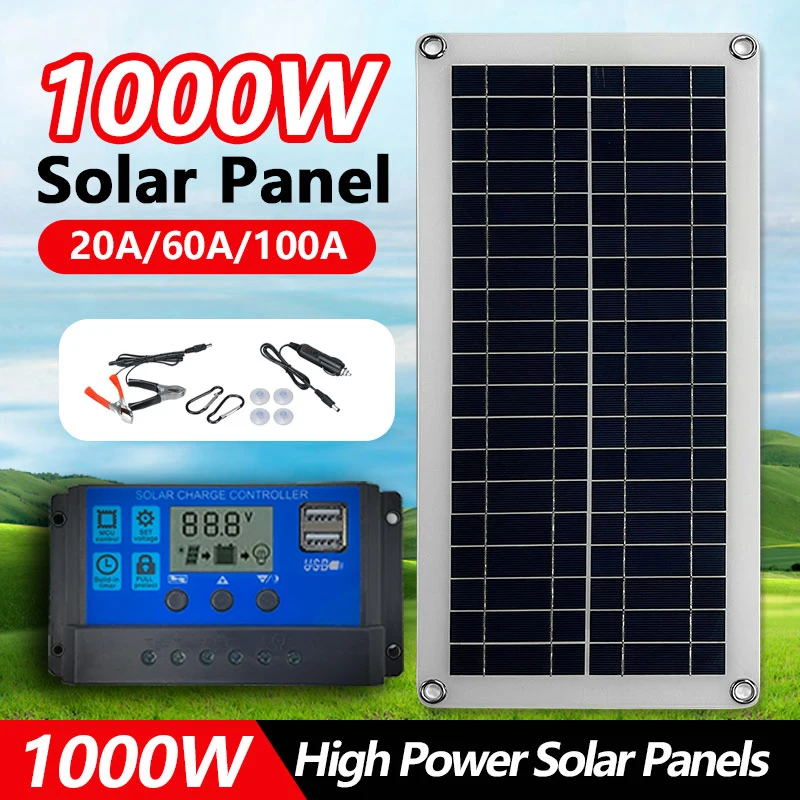 From 20W-1000W Solar Panel 12V Solar Cell 10A-100A Controller Solar Panels for P