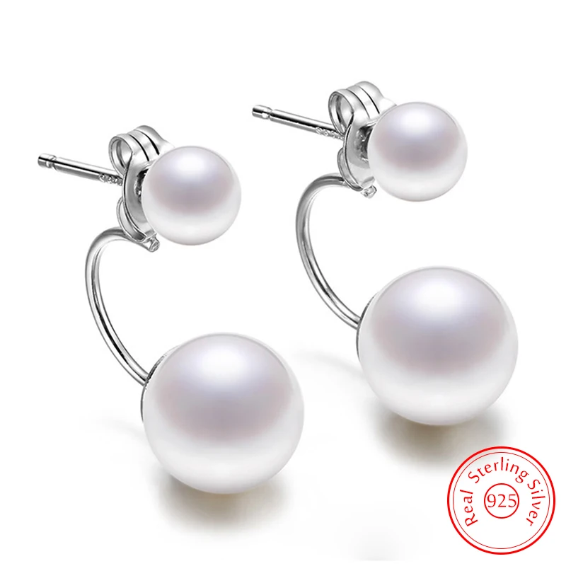 Genuine 925 Sterling Silver Woman's New Jewelry Fashion U Shape Pearl Stud Earri
