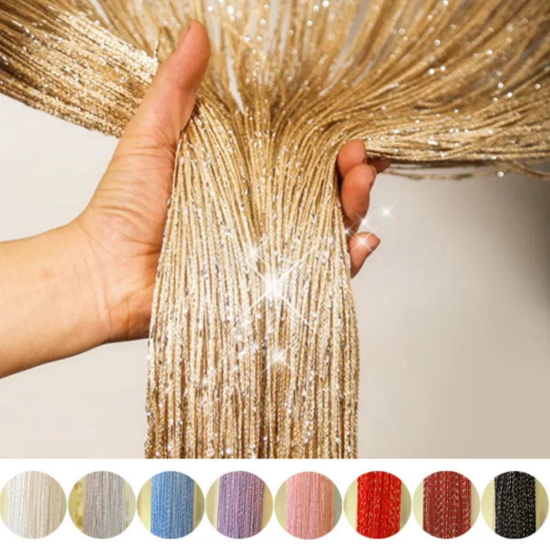 Glitter Door String Curtain Silver Ribbon Shiny Tassel Flash Line Curtain Valanc
