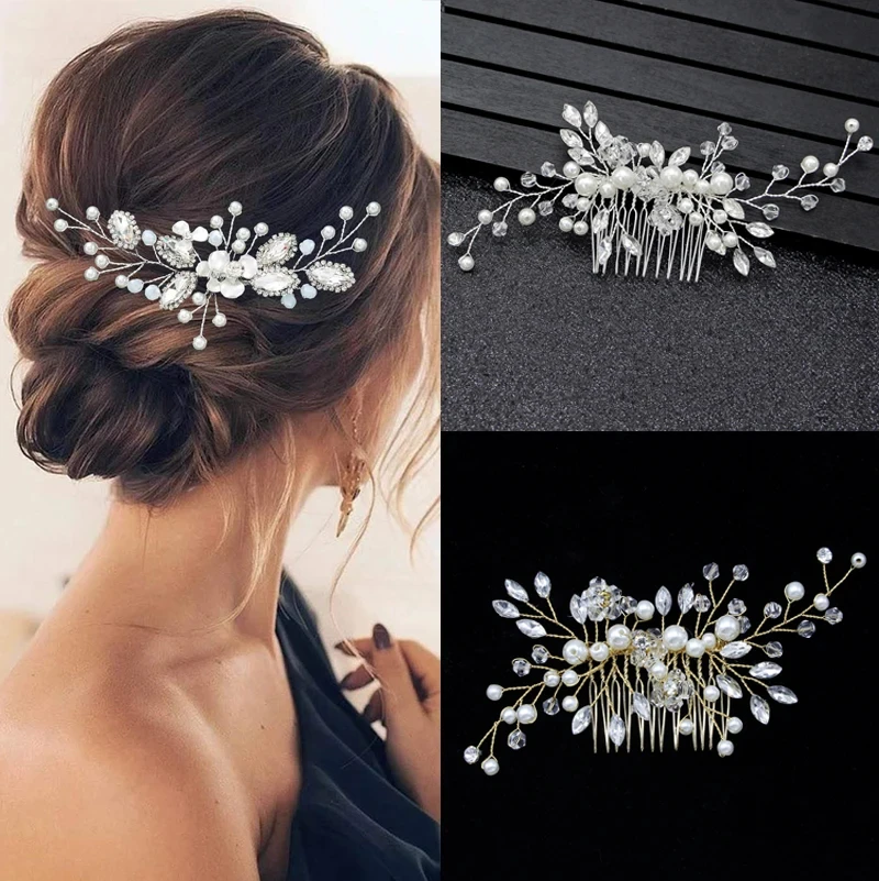 Handmade Pearl Crystal Leaf Tiara Headband For Ladies Wedding Jewelry Tiara Brid