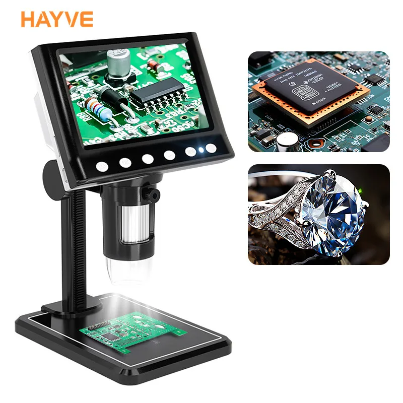 4.3'' Digital Microscope 1600X USB Microscope 1080p Soldering Microscope with 8 