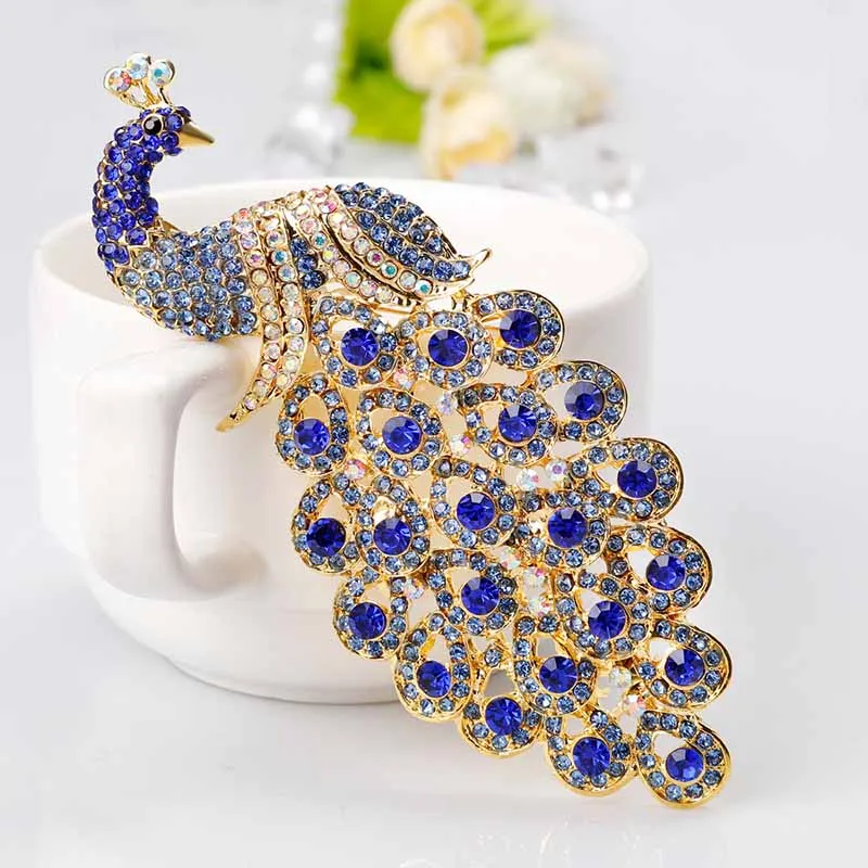 Hotsale Beautiful Sapphire Blue Crystal Rhinestone Peacock Brooch Jewelry Pin Ac