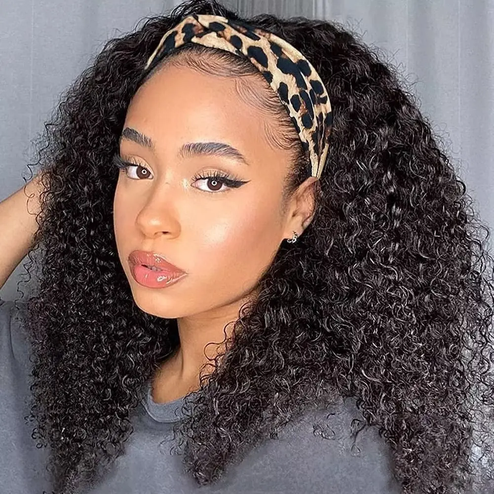 Human Hair Headband Wig Kinky Curly Glueless Full Machine Made Brazilian Remy Hu