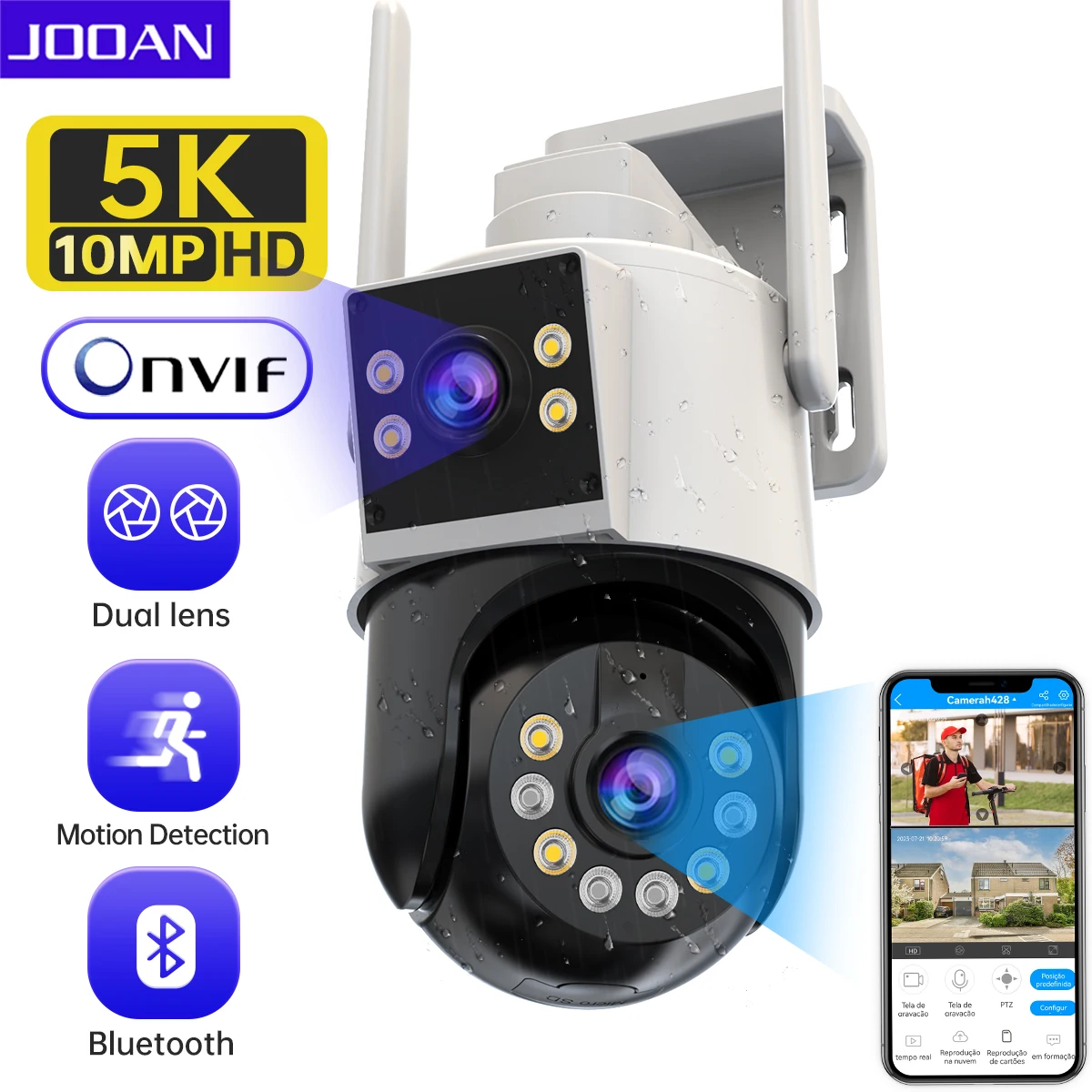 JOOAN 10MP 6MP PTZ Wifi Camera Outdoor Dual Lens Dual Screen IP Camera AI Tracki