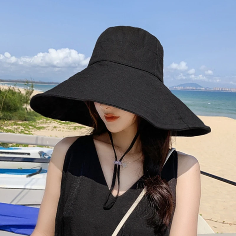Japan and South Korea Big Brim Hat Women's Sun Hat Solid Color Casual Fisherman