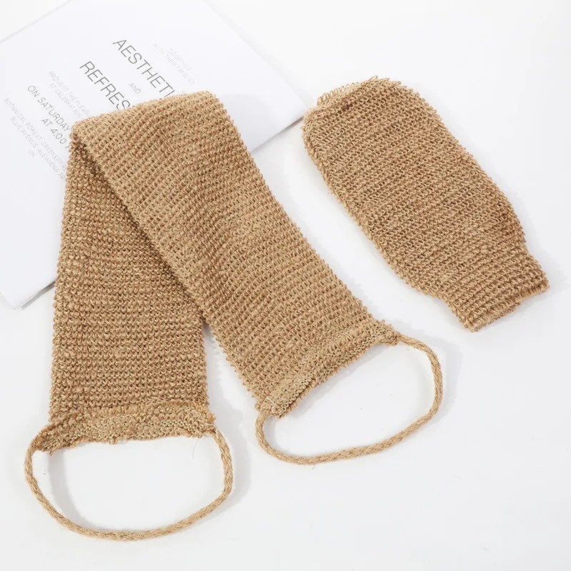 Japanese Style Jute Exfoliating Gloves and Jute Back Wash Strap Shower Scrubber 