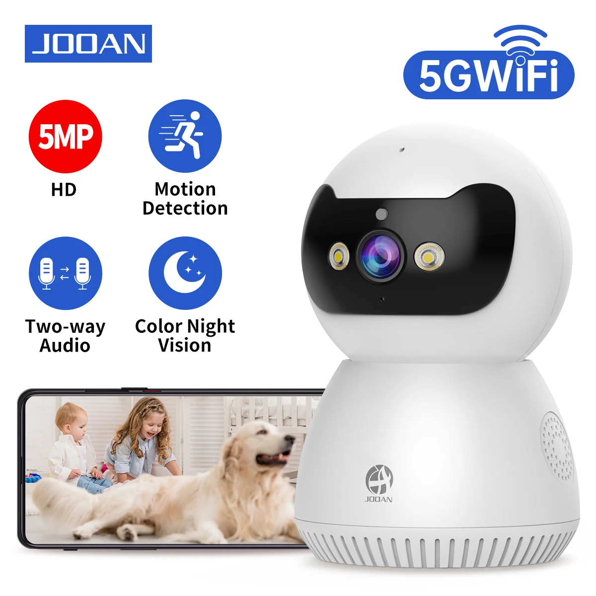 Jooan 5MP PTZ IP Camera 5G Wifi Baby Monitor Smart Home Surveillance Camera Auto