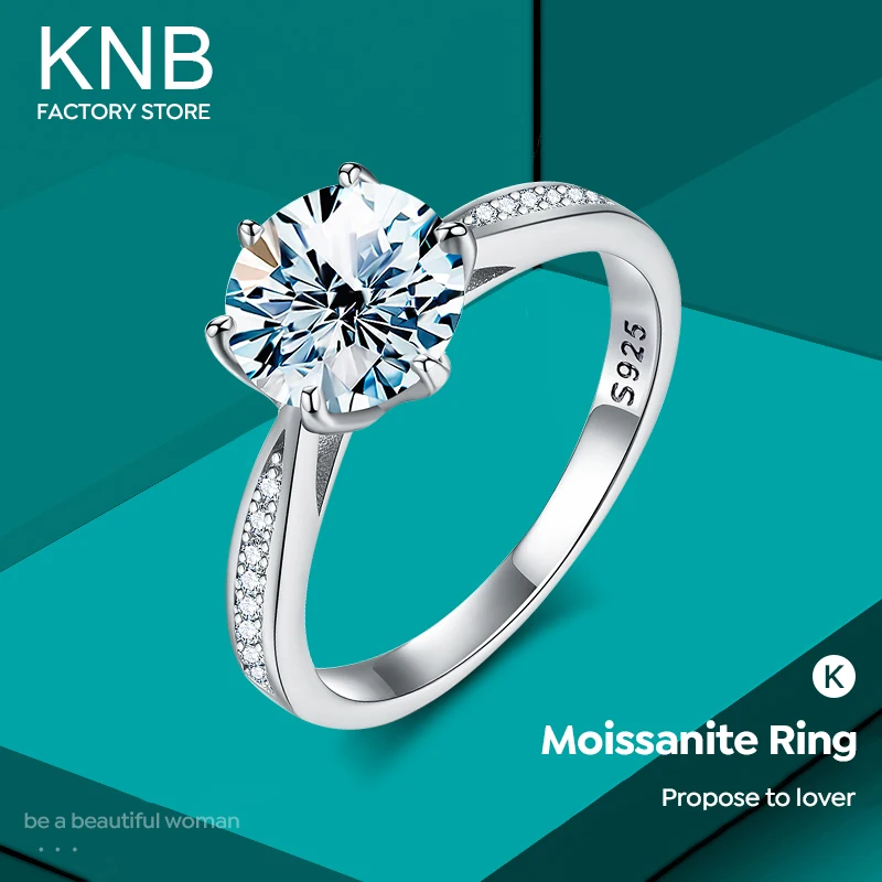 KNB Real 0.5-2CT Moissanite Diamond Rings for Women Wedding Engagement 925 Sterl