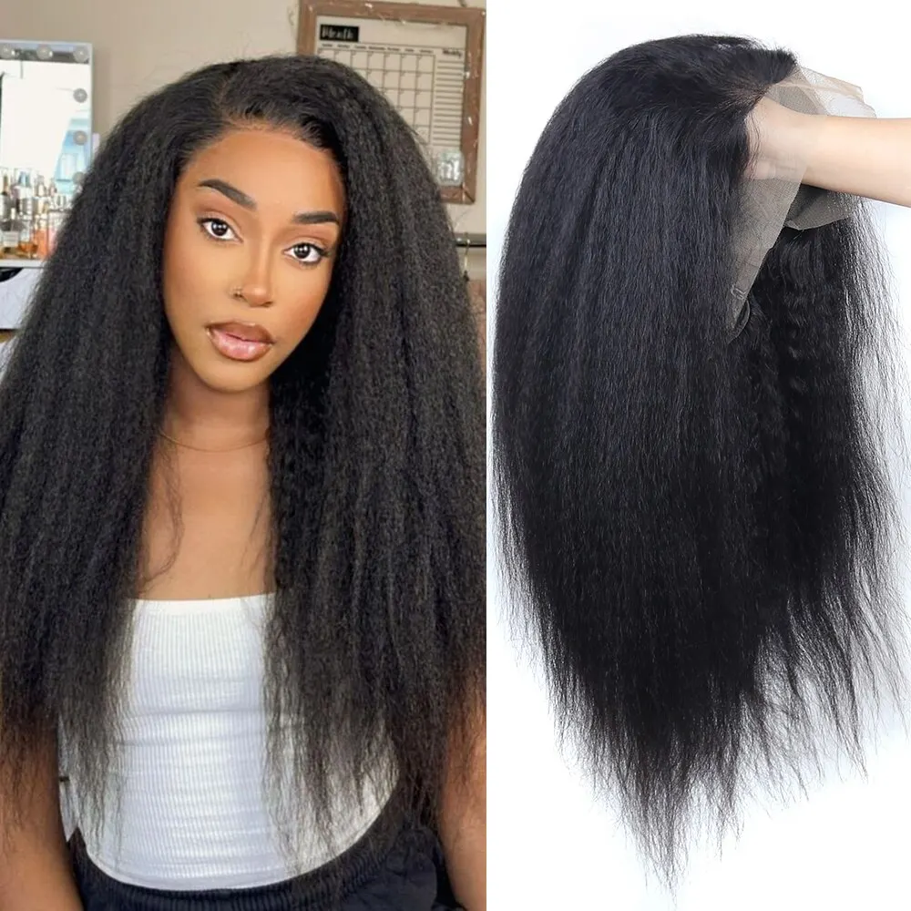 Kinky Straight Lace Front Wigs Human Hair 13x4 Yaki Straight Human Hair Lace Fro