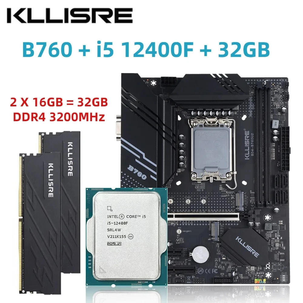 Kllisre B760 Kit Core I5 12400F 2*16GB = 32GB Memory DDR4 3200 Desktop RAM LGA 1